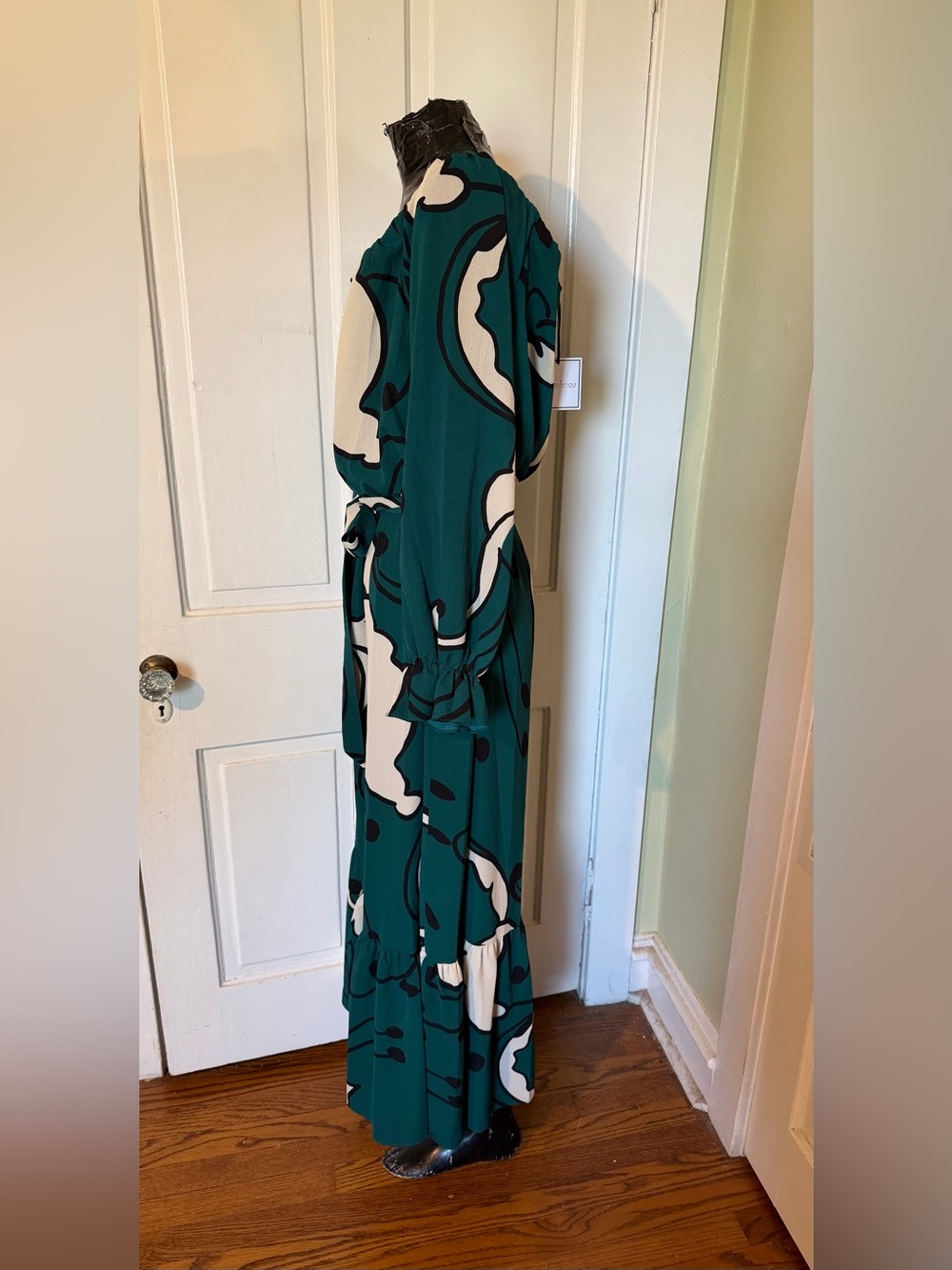 Premier Amour Teal and White Floral Long-Sleeve Maxi Dress - NWT Size 10 - Picture 4 of 14
